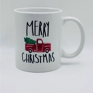 Merry Christmas Old Red Truck Coffee Mug, White, GUC